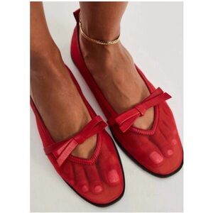 Free People Mesh Mania Bow Flats – Red Mesh Ballet Flats, Size 8, New/Unworn